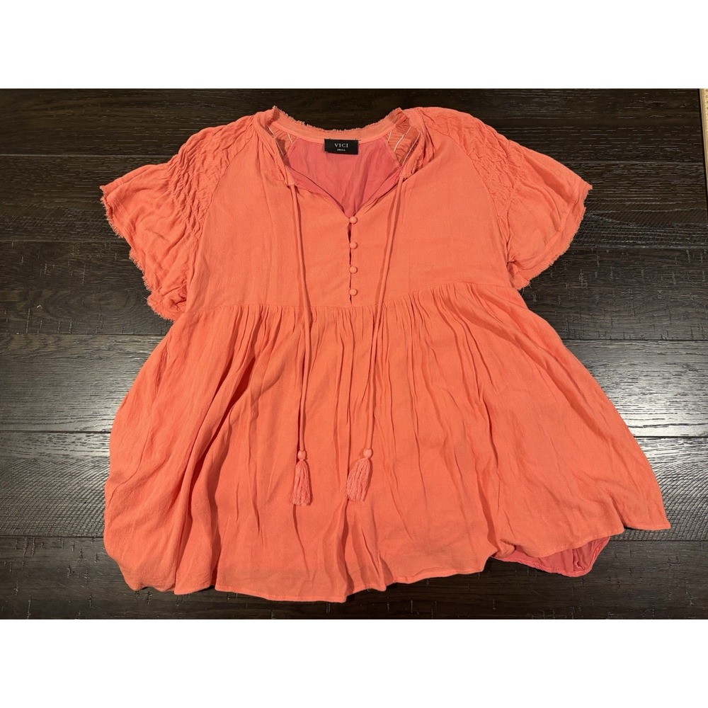 VICI Coral Mini Shift Dress Pullover Lightweight Comfy Lined Short Sleeve Small